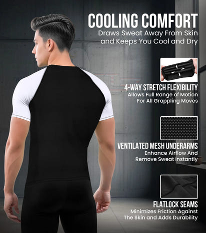 Men's White BJJ Rash Guard Short Sleeve