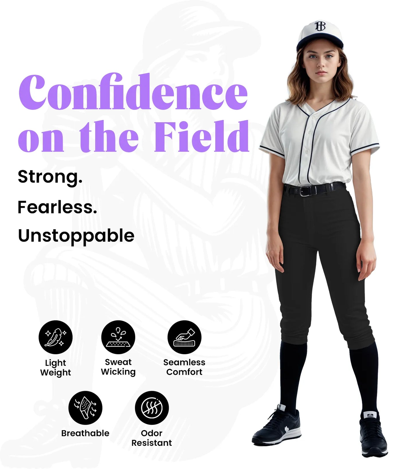 Softball Pants for Women with Snap and Zipper, Elastic Bottom, and Mesh Panels (Black)