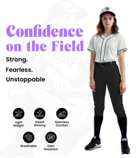 Softball Pants for Women with Snap and Zipper, Elastic Bottom, and Mesh Panels (Black)