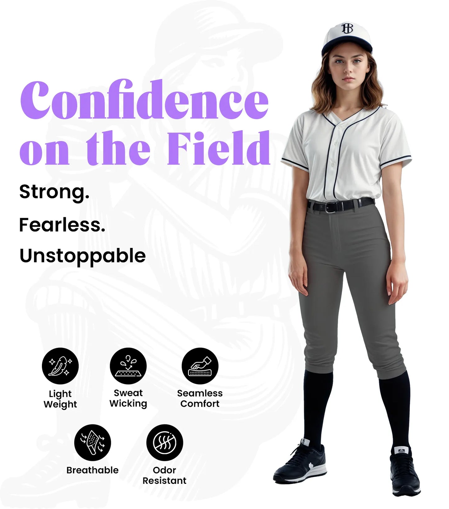 Softball Pants for Women with Snap and Zipper, Elastic Bottom, and Mesh Panels (Dark Gray)