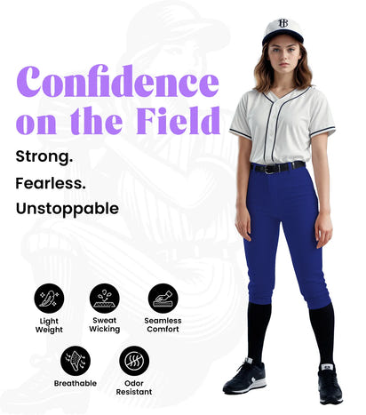 Softball Pants for Women with Snap and Zipper, Elastic Bottom, and Mesh Panels (Navy)