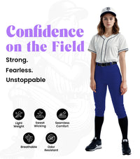 Softball Pants for Women with Snap and Zipper, Elastic Bottom, and Mesh Panels (Navy)