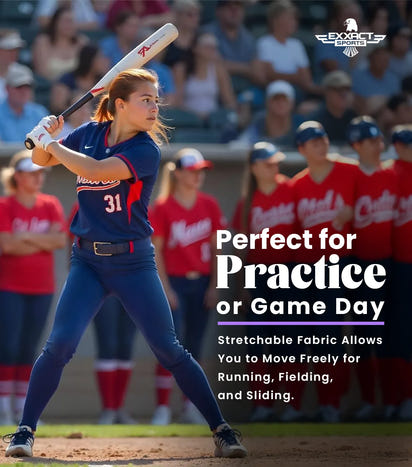 Softball Pants for Women with Snap and Zipper, Elastic Bottom, and Mesh Panels (Navy)