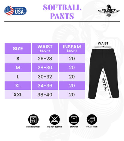 Softball Pants for Women with Snap and Zipper, Elastic Bottom, and Mesh Panels (Orange)