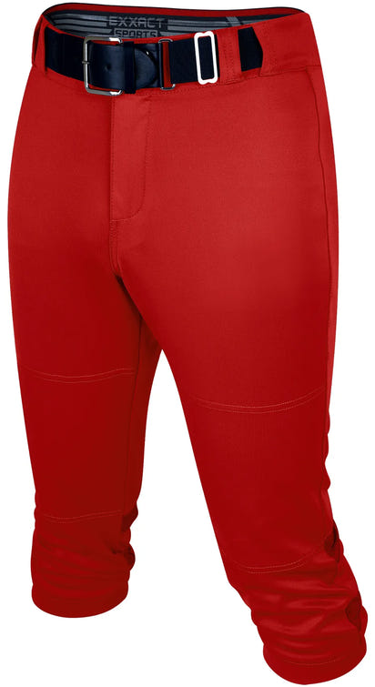 Softball Pants for Women with Snap and Zipper, Elastic Bottom, and Mesh Panels (Red)