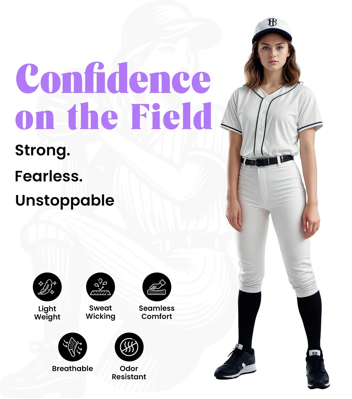 Softball Pants for Women with Snap and Zipper, Elastic Bottom, and Mesh Panels (White)