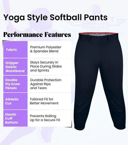 Yoga/Knicker Style Softball Pants For Women (Black)