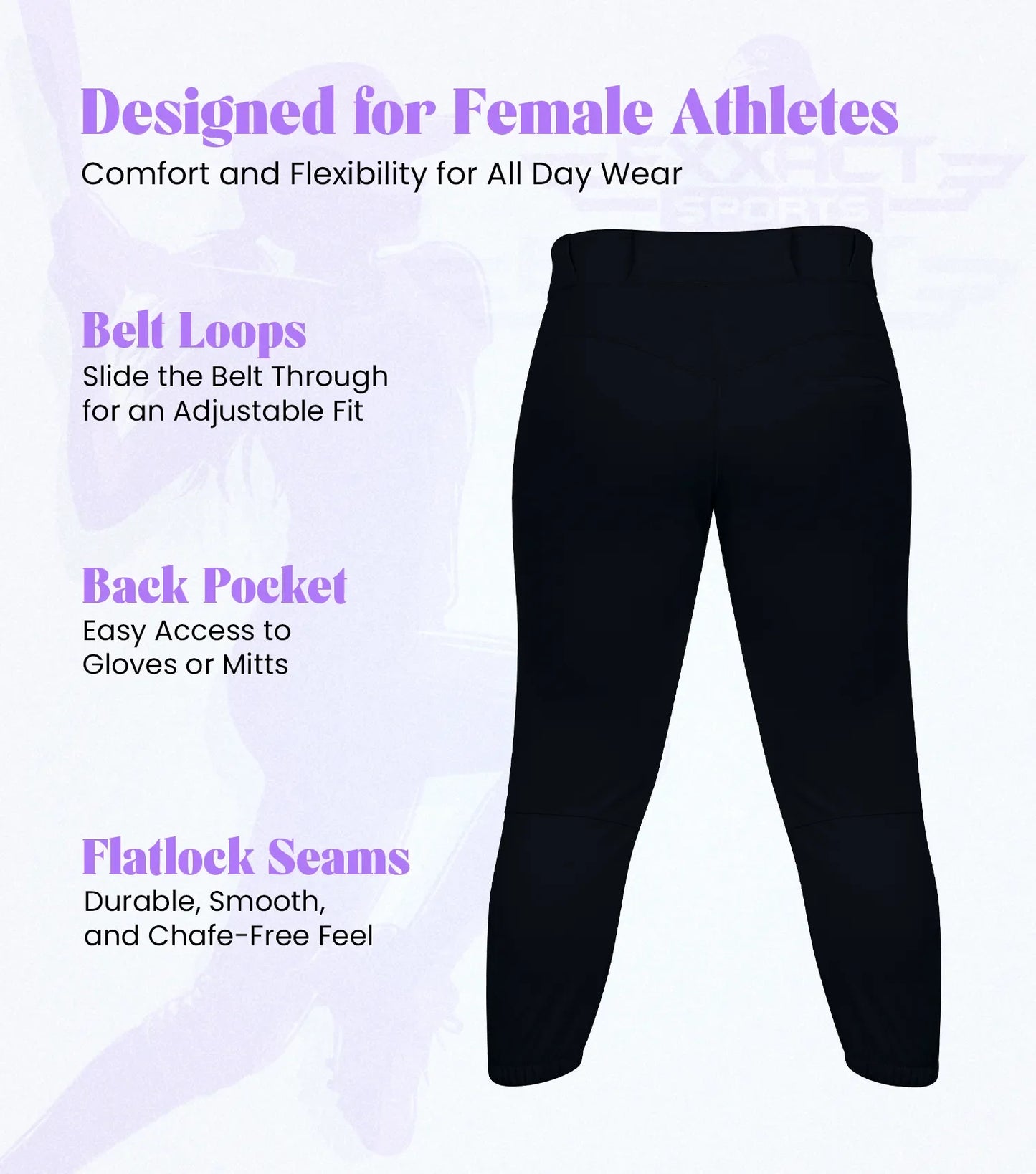 Yoga/Knicker Style Softball Pants For Women (Black)