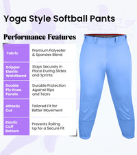 Yoga/Knicker Style Softball Pants For Women (Columbia Blue)