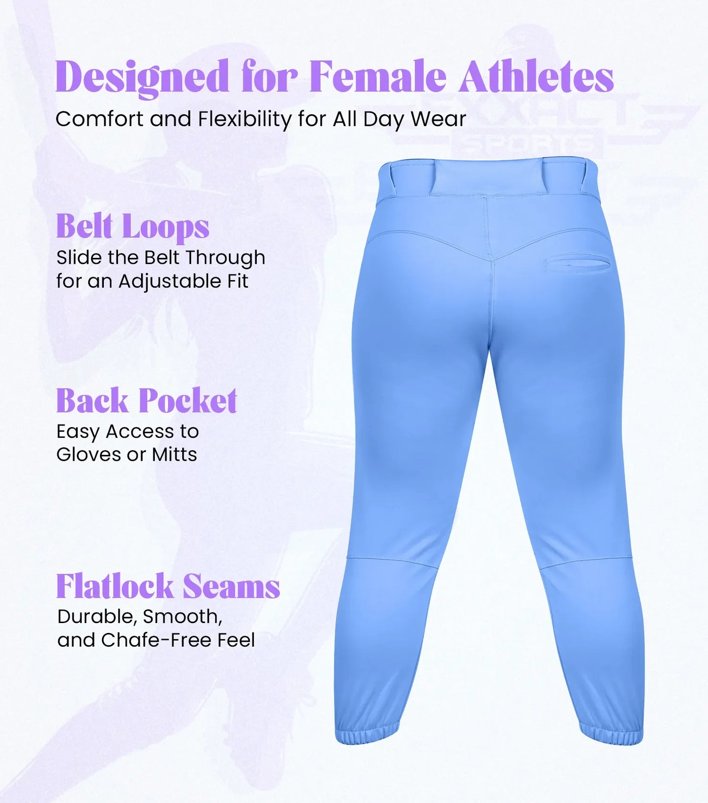 Yoga/Knicker Style Softball Pants For Women (Columbia Blue)