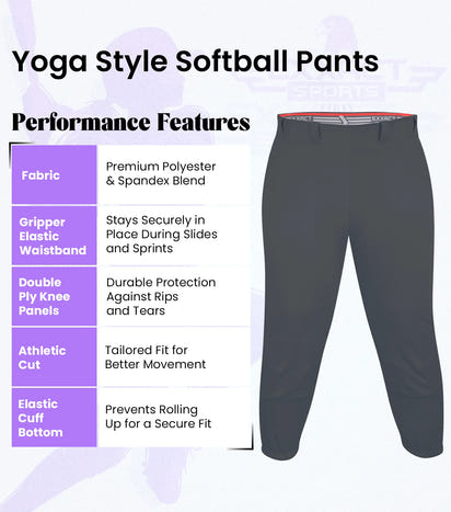 Knicker/Yoga Style Softball Pants For Girls (Charcoal)