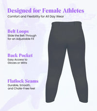Knicker/Yoga Style Softball Pants For Girls (Charcoal)