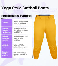 Yoga/Knicker Style Softball Pants For Women (Athletic Gold)