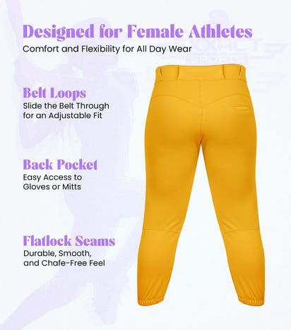 Knicker/Yoga Style Softball Pants For Girls (Athletic Gold)