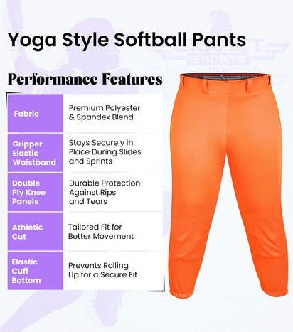 Knicker/Yoga Style Softball Pants For Girls (Orange)