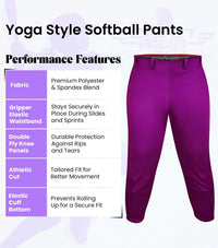 Knicker/Yoga Style Softball Pants For Girls (Purple)