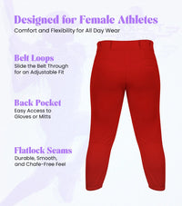 Knicker/Yoga Style Softball Pants For Girls (Red)