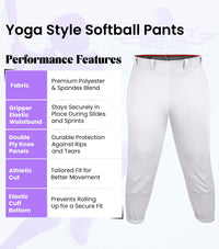 Yoga/Knicker Style Softball Pants For Women (White)