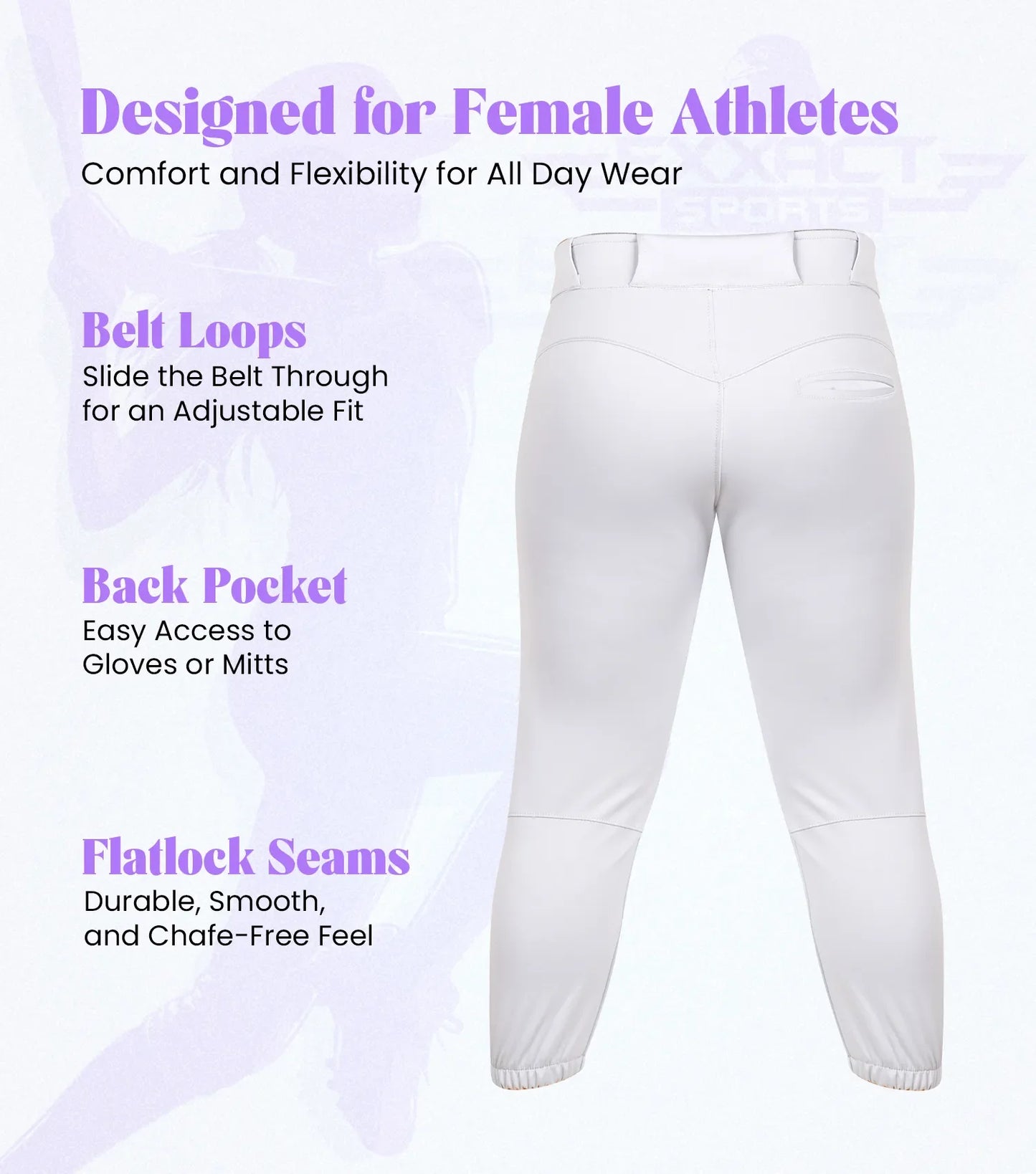 Knicker/Yoga Style Softball Pants For Girls (White/Black)