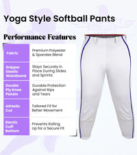 Knicker/Yoga Style Softball Pants For Girls (White/Navy)