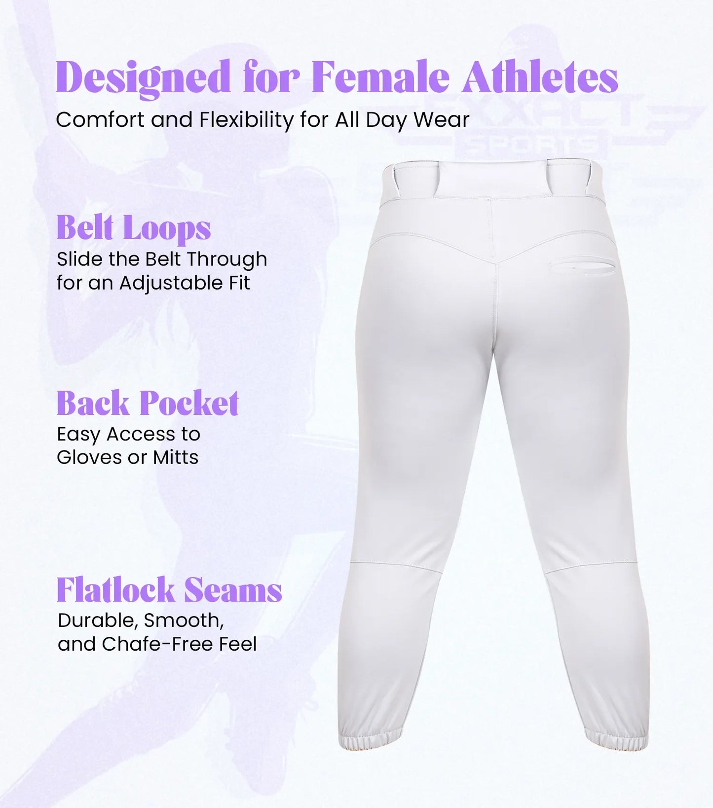 Knicker/Yoga Style Softball Pants For Girls (White/Navy)