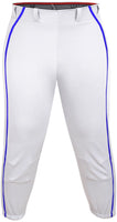 Knicker/Yoga Style Softball Pants For Girls (White/Royal Blue)