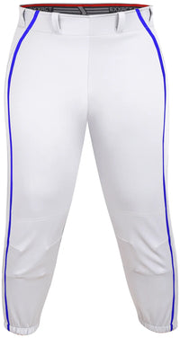 Knicker/Yoga Style Softball Pants For Girls (White/Royal Blue)