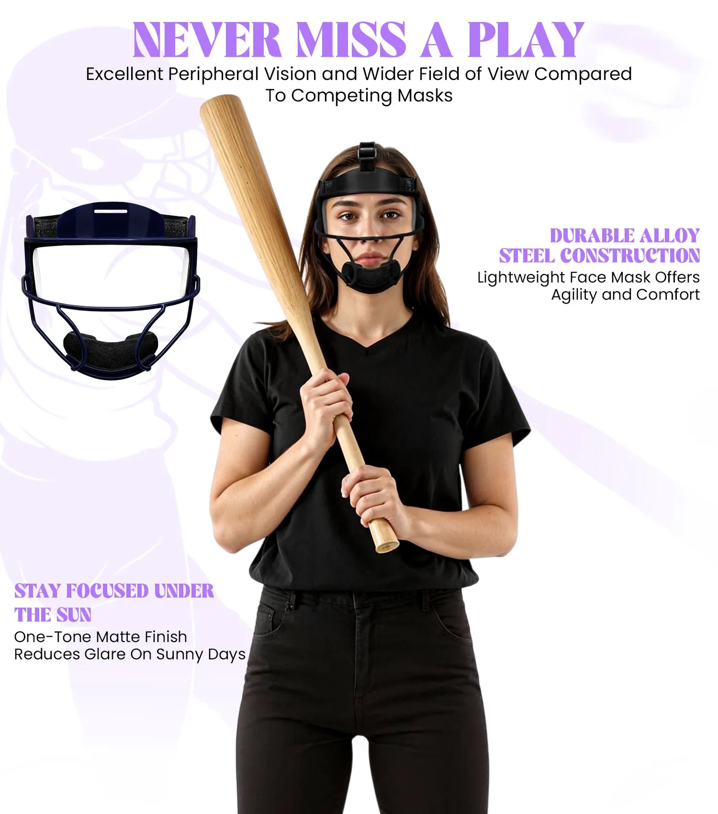 Lightweight Softball Face Mask, Protective Fielders Mask (Navy)