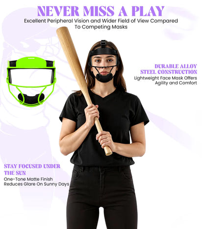 Lightweight Softball Face Mask, Protective Fielders Mask (Neon Green)
