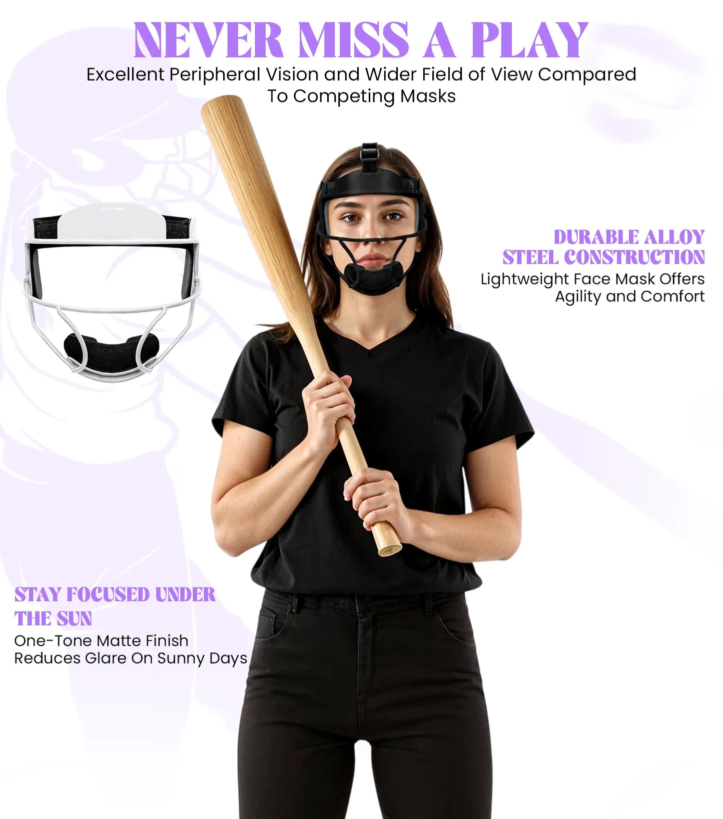 Lightweight Softball Face Mask, Protective Fielders Mask (White)