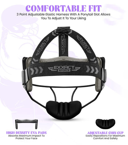 Lightweight Softball Face Mask, Protective Fielders Mask (Black)