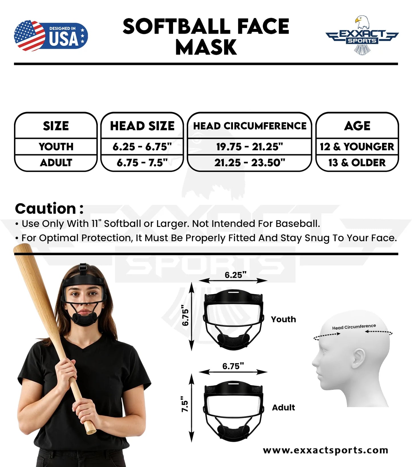 Lightweight Softball Face Mask, Protective Fielders Mask (Black)