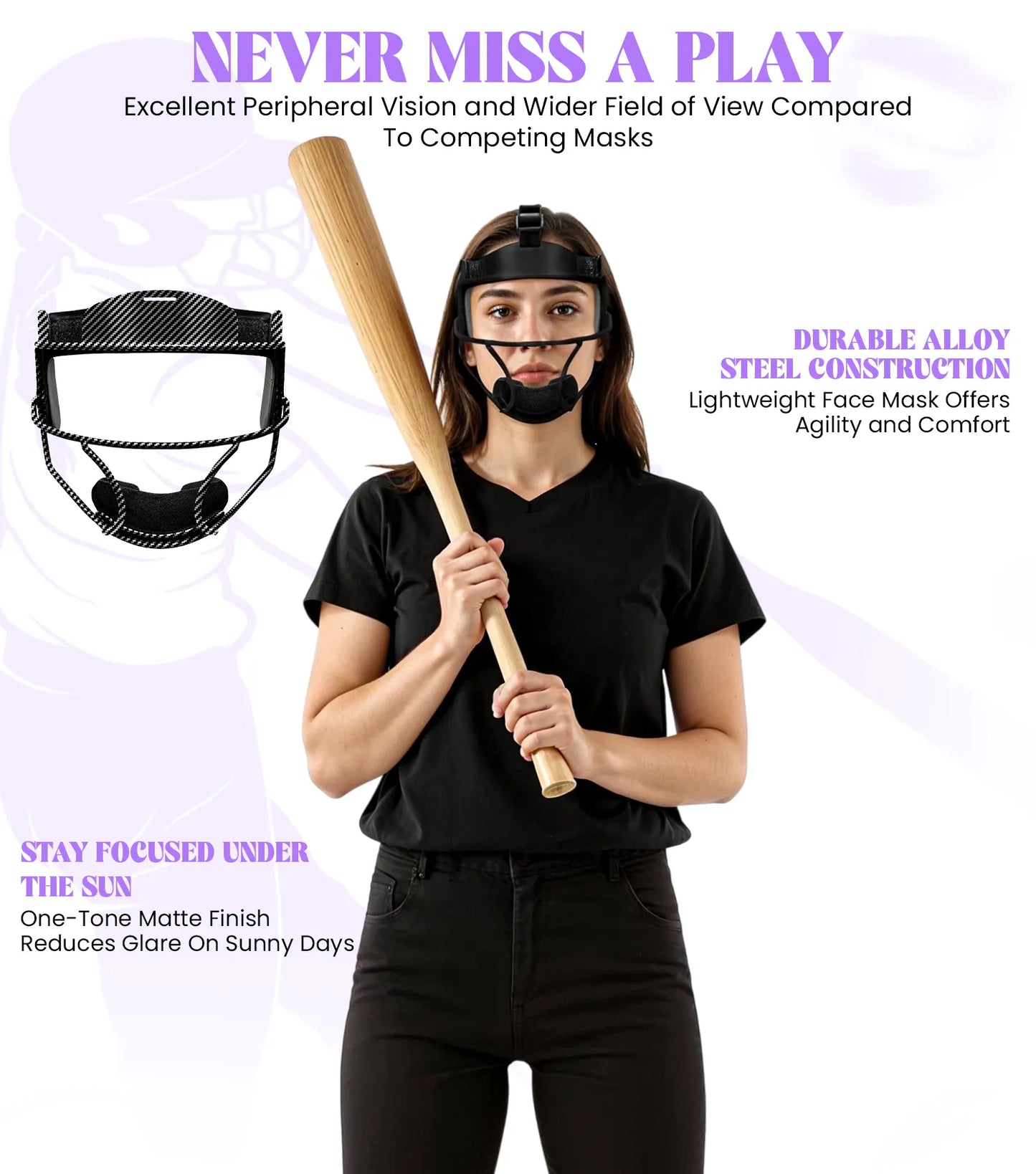 Lightweight Softball Face Mask, Protective Fielders Mask (Black Carbon)