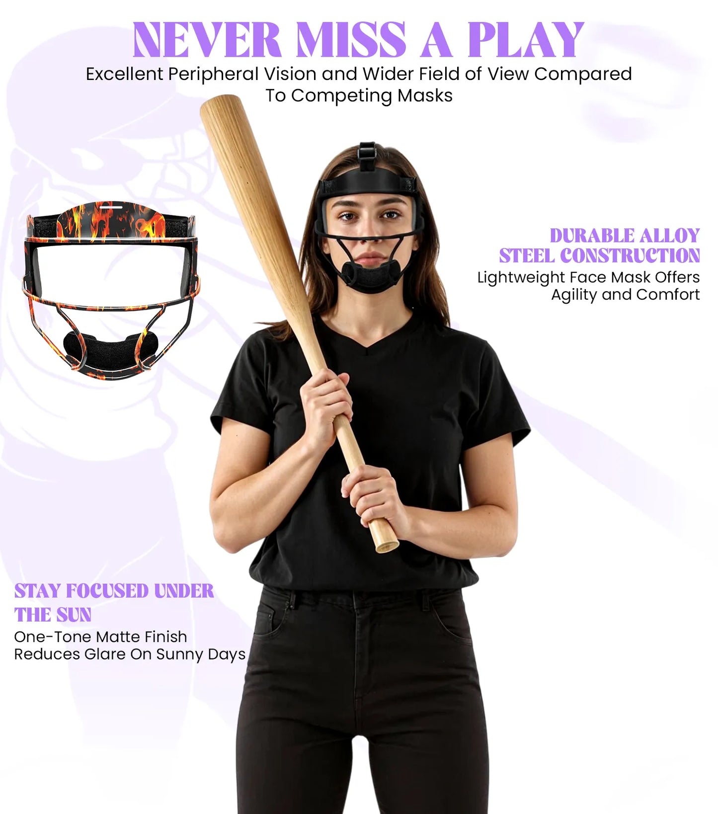Lightweight Softball Face Mask, Protective Fielders Mask (Flame)