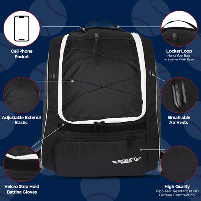 Black Baseball Bat Bag with Seperate Cleats Compartment