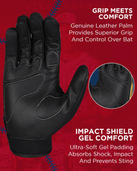 Padded Baseball Batting Gloves for Men & Women (Black)