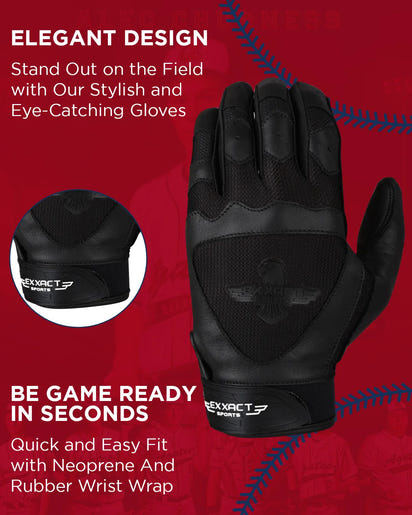 Padded Baseball Batting Gloves for Men & Women (Black)
