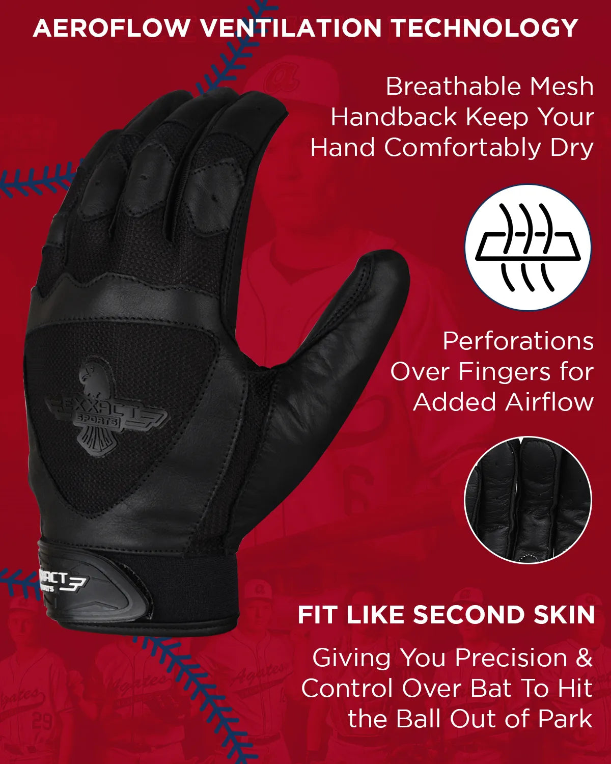 Padded Baseball Batting Gloves for Men & Women (Black)