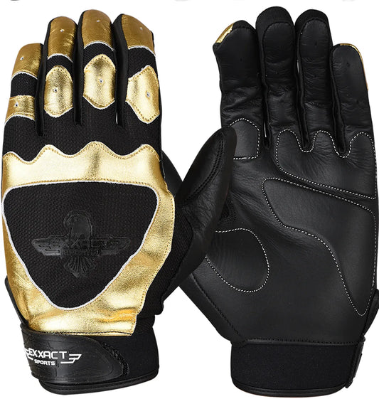Padded Baseball Batting Gloves for Men & Women (Black/Gold)
