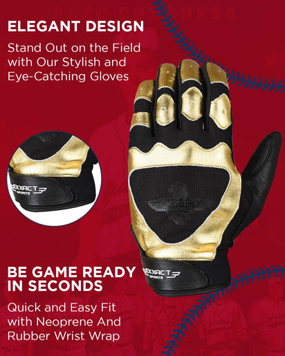Padded Baseball Batting Gloves for Men & Women (Black/Gold)