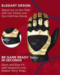 Padded Baseball Batting Gloves for Men & Women (Black/Gold)