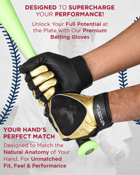 Padded Baseball Batting Gloves for Men & Women (Black/Gold)