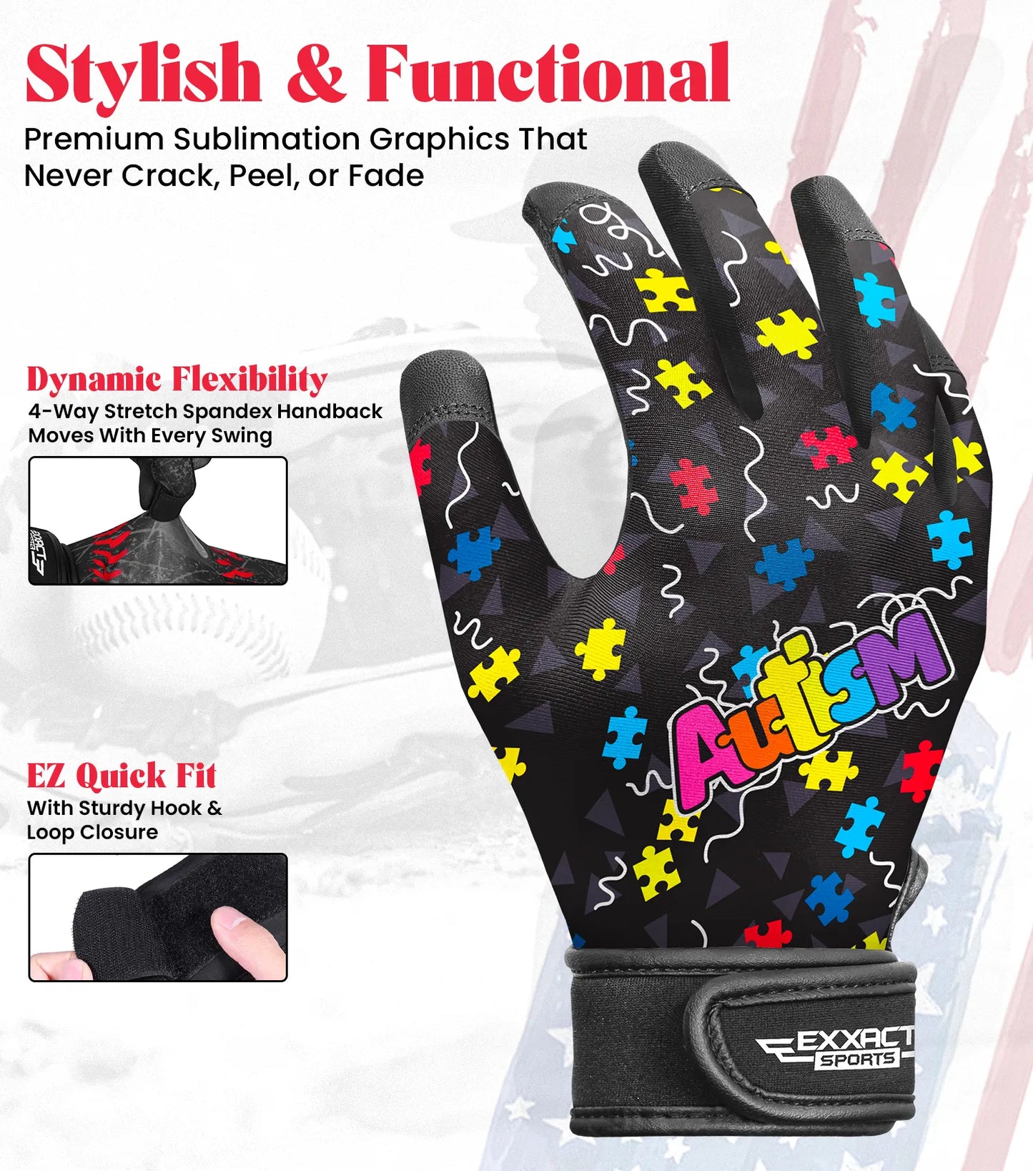 Kids Baseball Batting Gloves with Arm Sleeve (Autism)