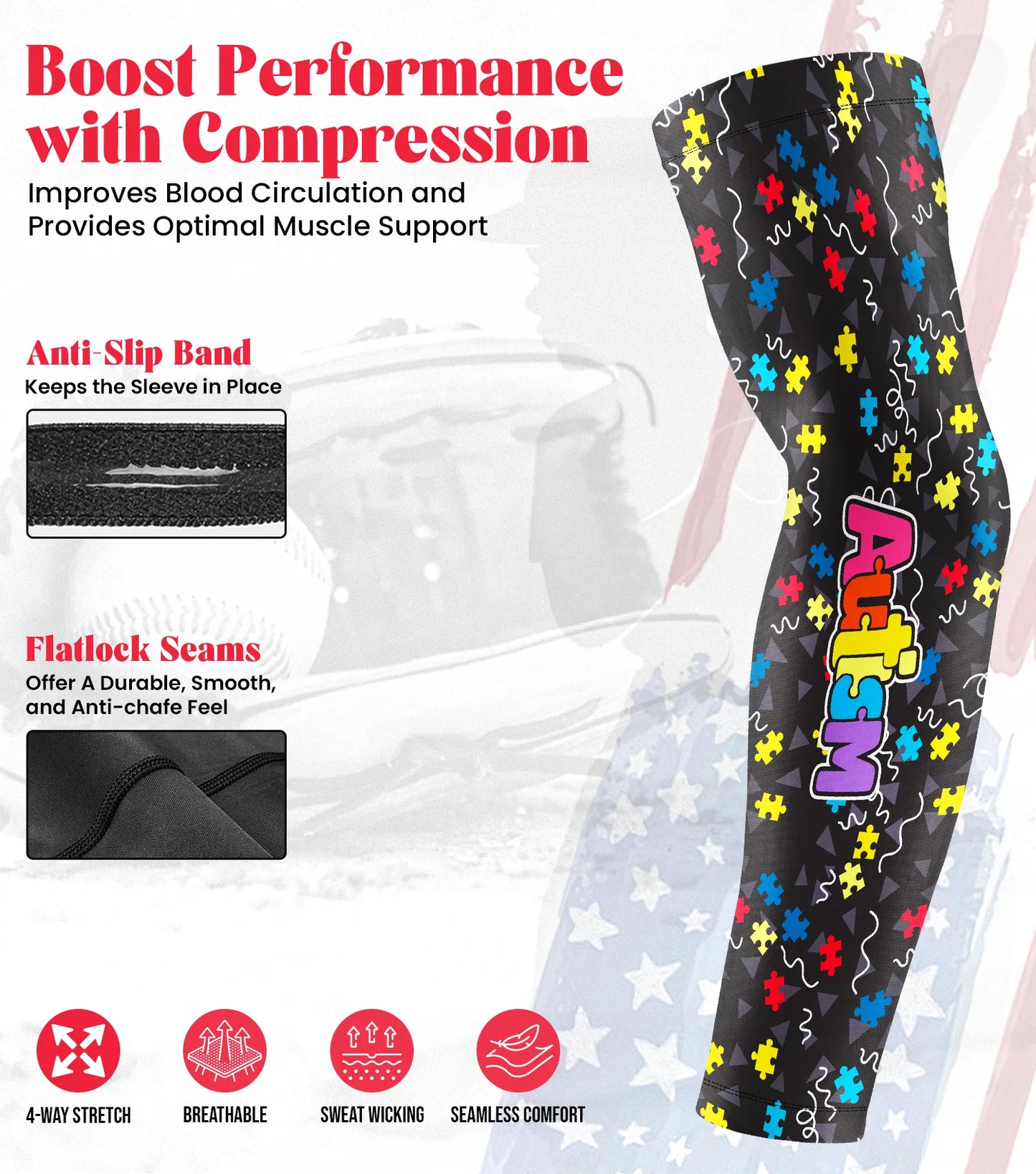 Kids Baseball Batting Gloves with Arm Sleeve (Autism)