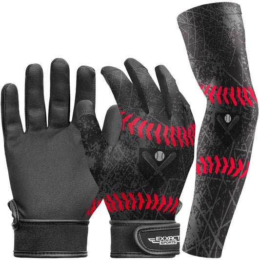 Kids Baseball Batting Gloves with Arm Sleeve (Black)