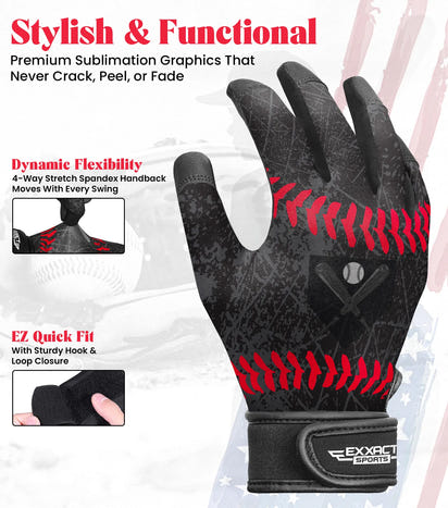 Kids Baseball Batting Gloves with Arm Sleeve (Black)