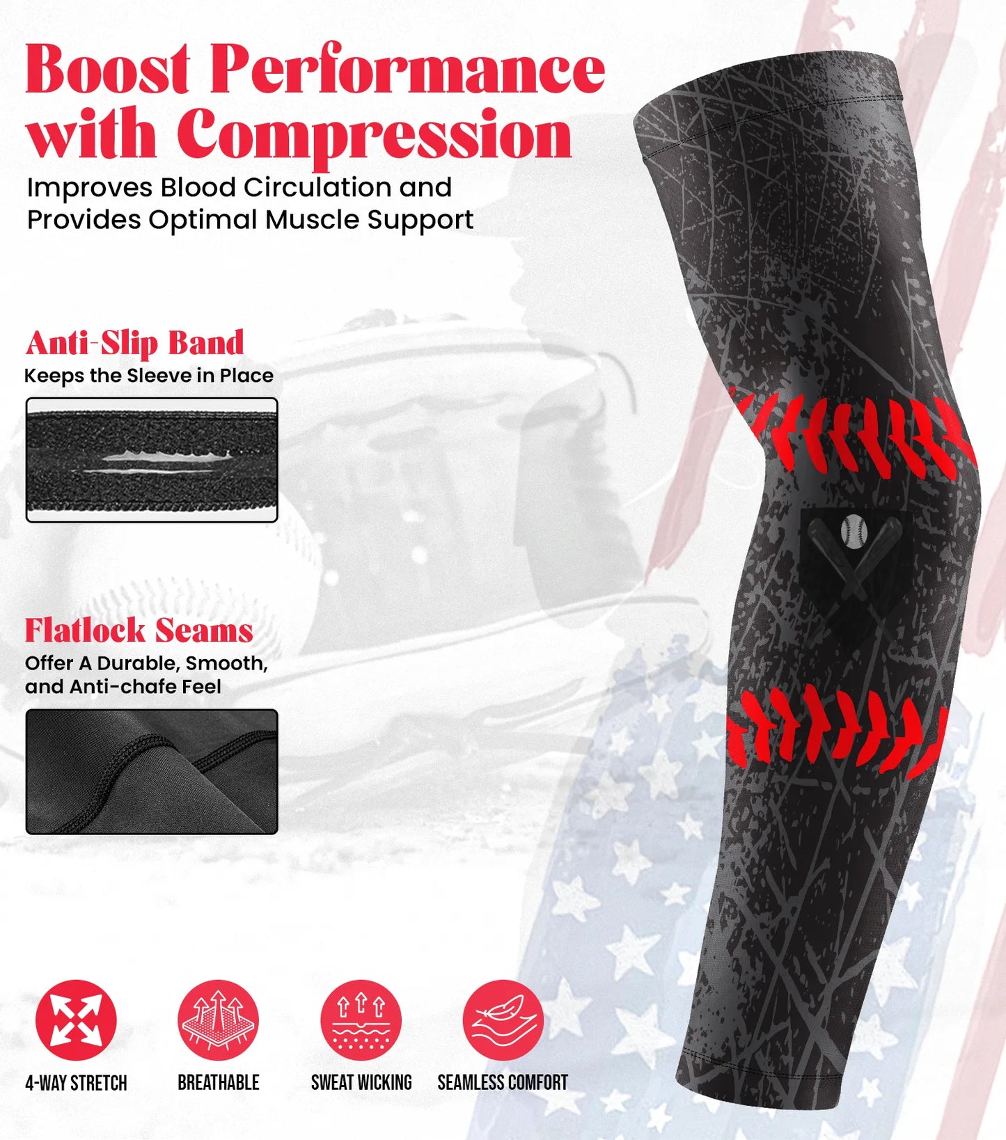 Kids Baseball Batting Gloves with Arm Sleeve (Black)