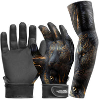 Kids Baseball Batting Gloves with Arm Sleeve (Black Lion)
