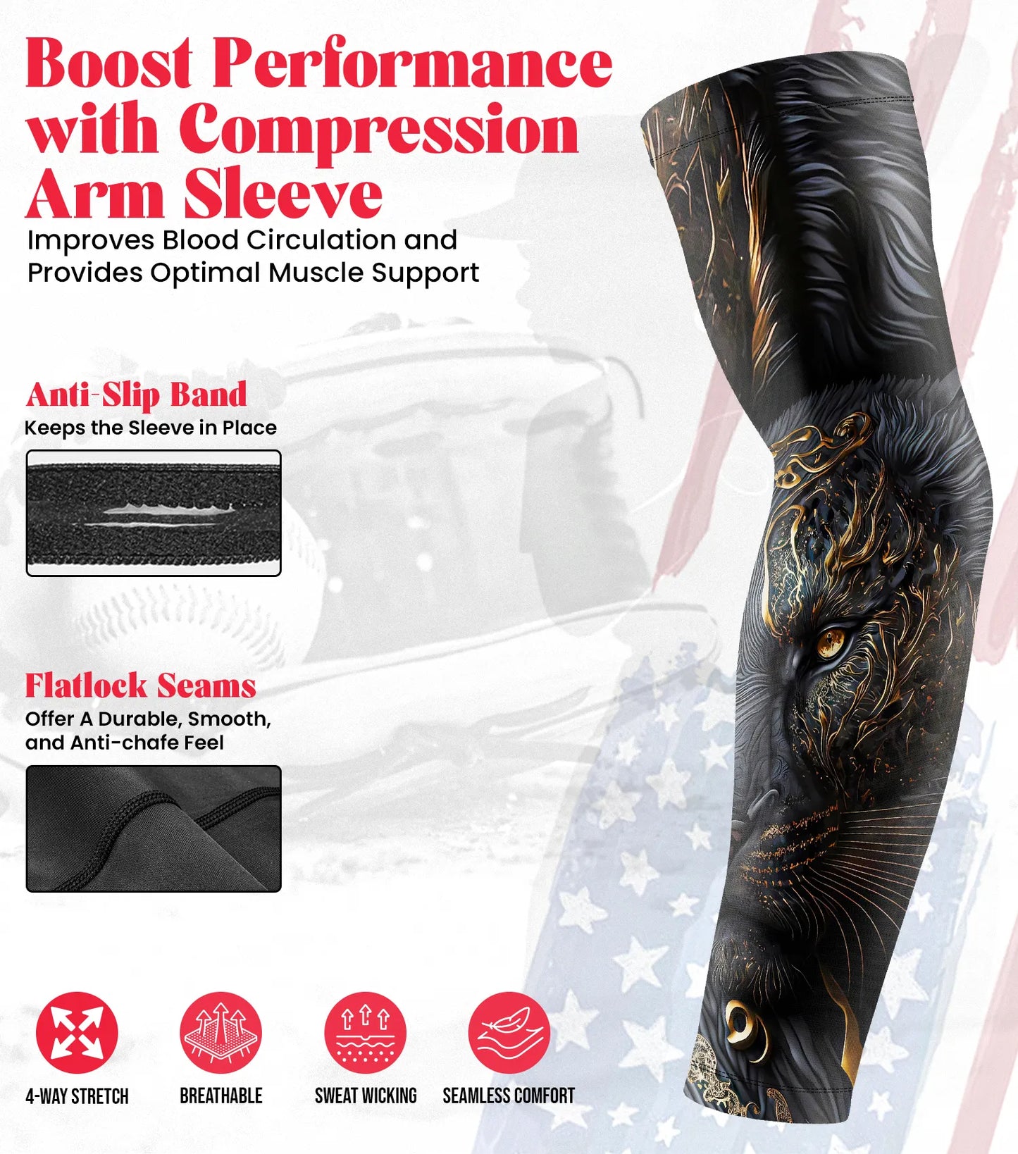 Kids Baseball Batting Gloves with Arm Sleeve (Black Lion)