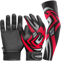Kids Baseball Batting Gloves with Arm Sleeve (Black Tattoo)